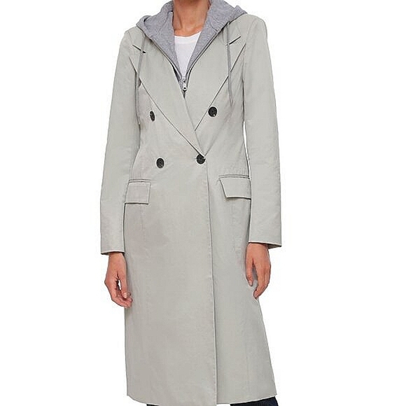 NWT Avec Les Filles Sage Green Hooded Double Breasted Trench Coat Size Medium - Picture 1 of 14
